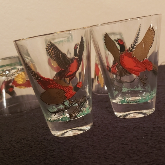 VTG Hazel Atlas glassware Gold Pheasant Glass with gold rim Barware.SET OF 5 - Picture 7 of 8